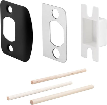 MOSECYOU Standard Door Strike Plate with Shim, Door Lock Latch Restorer Spacer, Universal Residential Security Striker, Fix Door Won’t Latch Close (Black)