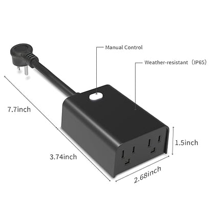Minoston Outdoor Smart Plug, Wi-Fi Plugs Outlet with 2 Individual Control Sockets, Weather-Resistance, Work with Alexa, Google Assistant, 125V, 2.4 GHz Wireless Frequency, No Hub Required (MP24W)