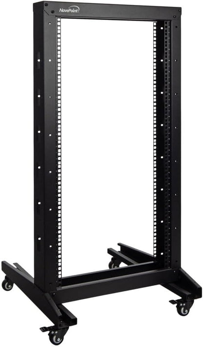 NavePoint 22U 2 Post Open Frame Server Rack with Casters for 19 Inch Equipment, Networking, and IT Devices, 2-Post Rack 330lbs Weight Capacity, Black