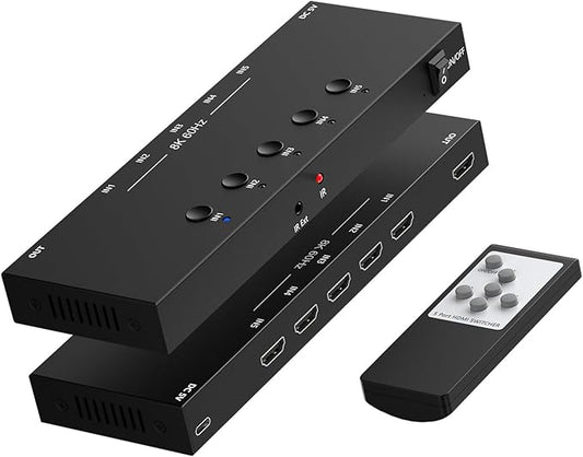 8K@60Hz HDMI 2.1 Switch 5 in 1 Out, 48Gbps Ultra HD 4K 120Hz, HDR10/Dolby Vision, 3D, Supports DTS-HD, Dolby TrueHD Compatible with PS5/4 Xbox Nintendo Switch Roku Apple TV Fire Stick Gaming PC