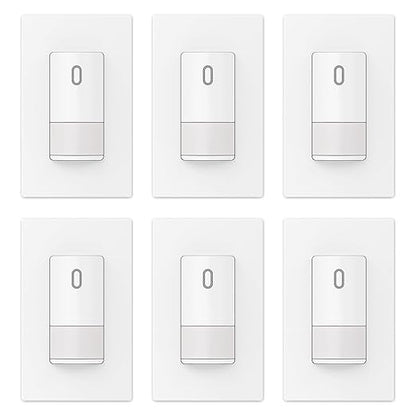ELEGRP Matte White Single Pole Occupancy Motion Sensor Light Switch, Need Neutral Wire, 120° Sensor Coverage PIR Infrared Motion Activated, for CFL/LED/MLV/INC/HAL/Fan, UL, 6 Pack