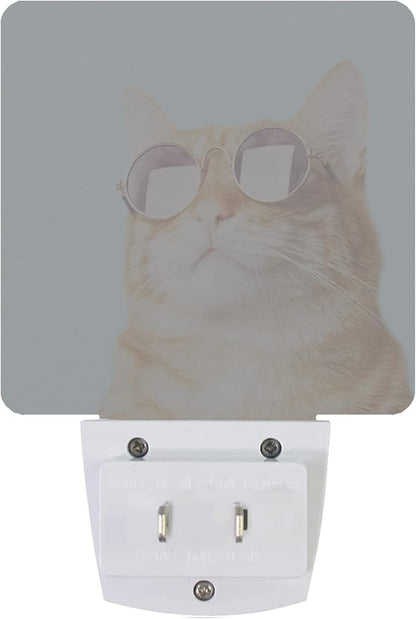Smoaffly Glasses Cat Night Light Plug-in LED Nightlights Auto Sensor Night Lamp Dusk-to-Dawn Lamp Home Decor for Nursery Children Girls Boys
