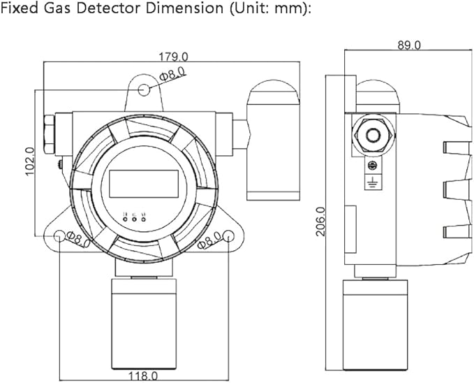ATO Fixed Carbon Monoxide Gas Detector, 4-20mA Signal Output, CO Gas Leak Detector 0 to 100/500/1000 ppm, with Sound and Light Alarm (0-1000ppm, Relay Output:1NO+1NC)