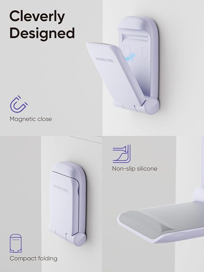 MAMUVIMO Headphone Stand, Headset Stand Foldable ＆ Sticky, Headphone Holder Hook Mount with Non-Slip Silicone, Adhesive Earphone Desk Hanger Clip Space-Saving for Airpods Max, All Earphones- Purple