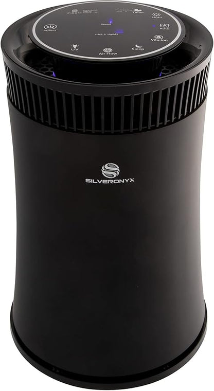 Air Purifier for Home Large Room – 5-in-1 HEPA Filter System, Covers Up to 500 Sq Ft for New Home for Allergies, Pets, Smoke, Remove Dust & Odor, Quiet, High Filtration Efficiency – SILVERONYX, Black