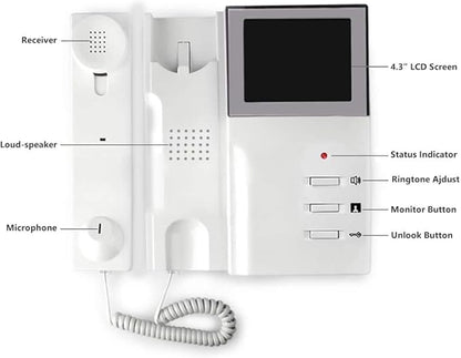 AMOCAM Wired Video Intercom Doorbell System 4.3 Inches HD LCD 2- Monitor Video Door Phone Bell Kits IR Night Vision Indoor Outdoor Camera DoorBell Intercom Doorphone Telephone Style 1V2