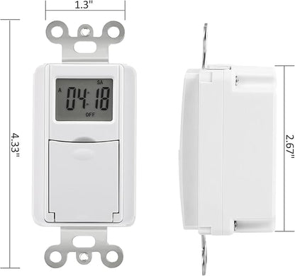 DEWENWILS Indoor in Wall Timer Switch for Light, Single-Pole,7 Day, 7 ON/Off Settings, DST RDM Mode, Programmable Digital Switch Timer for Lights, Fans, Motors, Neutral Wire Required, ETL Listed