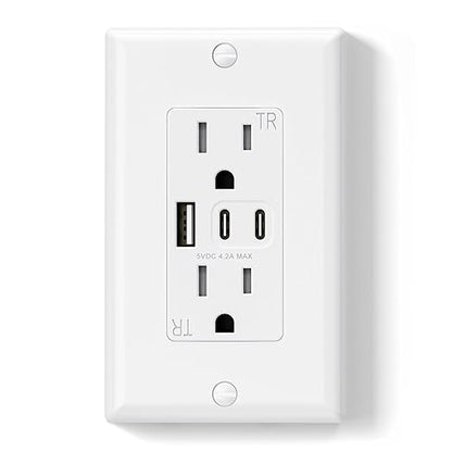 ELEGRP USB Outlets, 15 Amp Wall Outlet with 3 USB Ports, Dual USB C Ports Outlets, TR Tamper-Resistant USB Outlets Receptacles, Wall Plate Included, UL/CUL Listed, 1 Pack, White