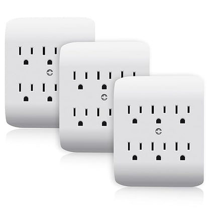 ELEGRP 6-Outlet Extender with Central Anchor, 3-Prong Grounded Wall Tab, Multiple Outlet Extender with 6 Electrical Outlets, ETL Listed, 3 Packs, White