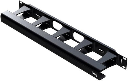 ICC 1U Ring Cable Manager Panel with Cover, Plastic with Metal Back Frame, 4" D-Rings, Horizontal Cable Management, Rackmount for 19” Network Racks, Black, Single Pack
