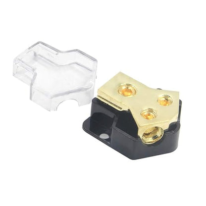 RKURCK 2 Way Power Distribution Block, 0/2/4 AWG Gauge in, 4/8/10 Gauge Out, Car Audio Stereo Amp Distribution Connecting Block for Audio Splitter (2Way)