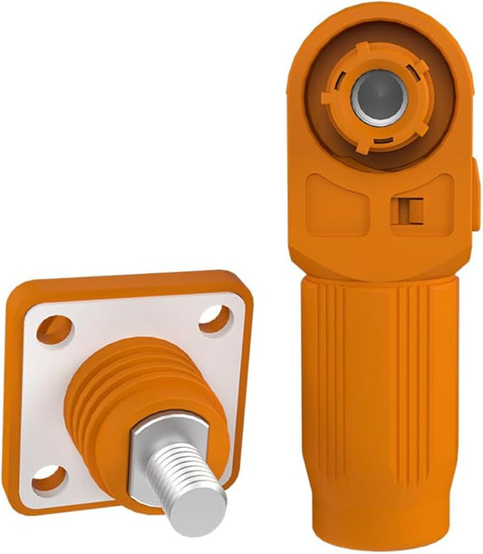 1 Set Battery Energy Storage Connector, Quick Plug Terminal High Current Connectors Right Angle Plug and Socket IP67 Waterproof Power Connector Stud Wiring Method 60A 10mm² (60A, Orange)