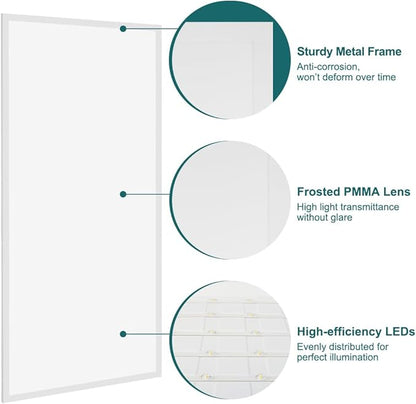kadision 2x4 LED Flat Panel Light, 60W/50W/40W/30W/25W Adjustable, 5000K/4000K/3500K Selectable, 6600LM Dimmable LED Drop Ceiling Light Fixture, 100-277V ETL-Listed, 4-Pack