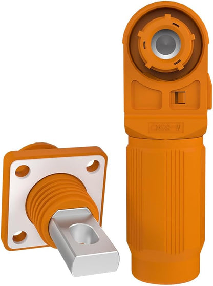 1 Set Battery Energy Storage Connector, Quick Plug Terminal High Current Connectors Copper Plate Wiring Adapter Right Angle Plug and Socket IP67 Waterproof Power Connector 100A 16mm² (100A, Orange)