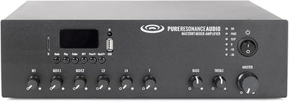 Pure Resonance Audio MA120BT 120W 7-Channel Bluetooth Mixer Amplifier with USB, TF, and Remote Control - XLR, 1/4 TS, RCA Inputs, 70V/100V/4-16 Ohm Output for Commercial Audio Systems