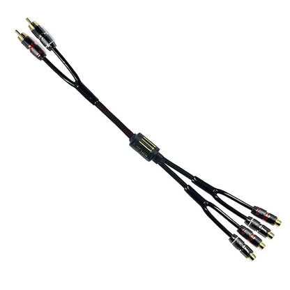 Arklove 2ft Shielded RCA Plug Splitter Stereo Audio Video Cable 2 Male to 4 Female Dual Speaker Y Adapter Connector Extension Cord 24k Gold Plated 1 Input 2 Output
