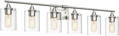 XPEHK 6-Light Bathroom Lighting Fixtures Over Mirror,Brushed Nickel Light Fixture Bathroom,Vanity Light with Clear Glass Shade,Modern Wall Lights for Mirror Bedroom Living Hallway