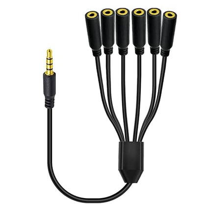 MysRuida 1.6ft 1/8” 3.5mm TRRS Extension Stereo Audio Cable, 1 Male to 6 Female Splitter Aux Cord, 4 Pole Jack Headphone MIC Extender for Smart Phones, MP3, Laptops, Don’t Support MIC of IOS Headphone