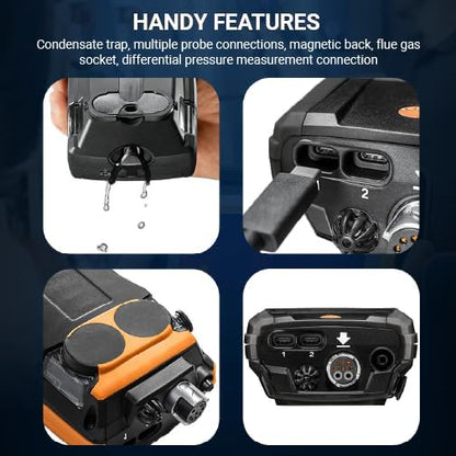 testo 300 Combustion Analyzer HVAC Kit with Printer - Combustion Leak Tester for Flue Gas, Draft, Differential Pressure & Ambient CO - Natural Gas Leak Tester with Probes - CO Meter with Touch Display