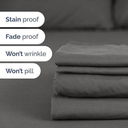 Split Head King Sheet Set – 4 Piece Flex Split Top King Sheets for Adjustable Beds - Fits 14” to 16" Mattress w/ Deep Pockets - Soft, Breathable & Cooling - Luxury Bedding and Wrinkle Free - Charcoal