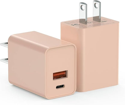 USB C Charger Block 2Pack, 20W Type C Power Adapter for Apple Watch Series 9 Fast Charging Block, PD Dual Port USB C Brick Wall Plug Compatible for iPhone 15/15 Pro Max/14/13, Pink