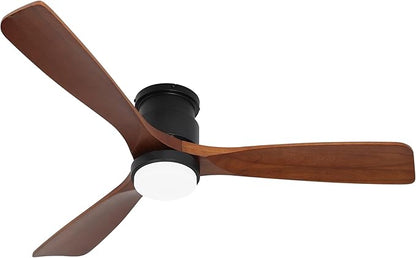 revoici 52" Ceiling Fans Flush Mount with Lights and Remote Control, Dark Brown Solid Wood Ceiling Fans for Indoor Outdoor Farmhouse, Timing 6 Speeds 3 Color Light with Memory Lighting