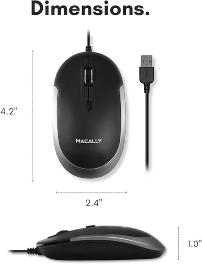 Macally Silent Wired Mouse - Slim & Compact USB Mouse for Apple Mac or Windows PC Laptop/Desktop - Designed with Optical Sensor & DPI Switch - Simple & Comfortable Wired Computer Mice (Space Gray)