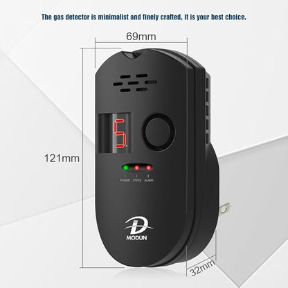 D MODUN Gas Detector, Natural Gas/LPG/City Coal Gas Leak Detector, Plug-in Sensor Gas Monitor with Sound Alarm and LED Display, Methane Propane Butane Combustible Gas Alarm for Kitchen RV Garage-Black