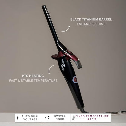 TAIFF Curves Professional Black Titanium Curling Iron – High-Performance Hair Curler & Rizadora para Cabello with Dual Voltage | Fixed Temperature 410°F | 1/2”