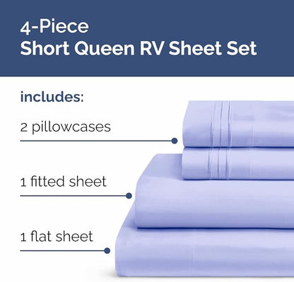 RV Short Queen Sheet Set 60 X 75 - 4 Piece RV Short Queen Bed Sheets - Soft, Breathable & Cooling - Designed for Bunks, Trailers & Campers - Fits 8” to 12" Mattress - Hotel Luxury Bedding - Lavender