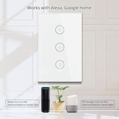 MOES WiFi Smart Wall Touch Light Switch Glass Panel Wireless Remote Control by Mobile APP Anywhere Compatible with Alexa,Timing Function No Hub Required (Wall Switch 3 Gang)