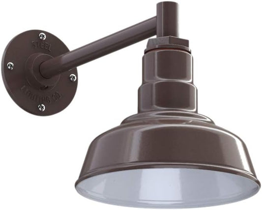 Steel Lighting Co. Hawthorne Barn Light | Outdoor Wall Mounted | 8 inch Dome | 11 inch Straight Arm| Small Farmhouse Light Made in America | Dark Bronze Exterior/White Interior
