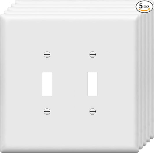 ENERLITES Jumbo Double Toggle Switch Cover, Large Two Gang Light Switch Wall Plate, Gloss Finish, Oversized 2-Gang 5.5" x 5.5", Polycarbonate Thermoplastic, UL Listed, 8812O-W-5PCS, White, 5 Pack