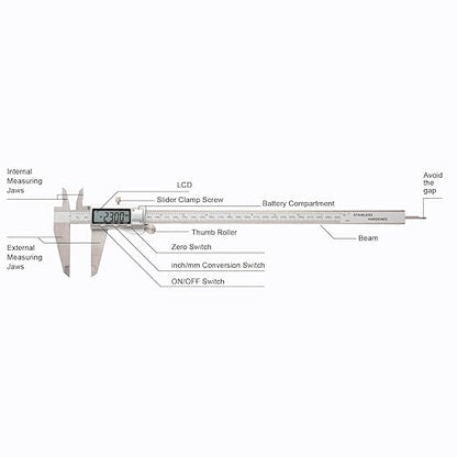 SCITOOLS All-Metal Digital Caliper 0-12" Measuring Tool, Micrometer Caliper with Auto-Off Feature, Interchangeable Between inches and millimeters for DIY/Household and 3D Printing