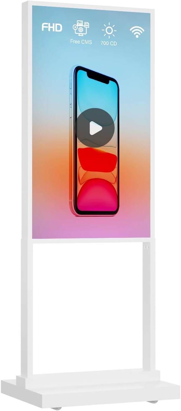 Canlarriz Digital Signage Kiosk 55 inch Digital Menu Board for Restaurants and Stores Advertising Screen 4K UHD 700 nits Ultra-High Brightness Poster Display Free Web Content Editor Android 4GB+64GB