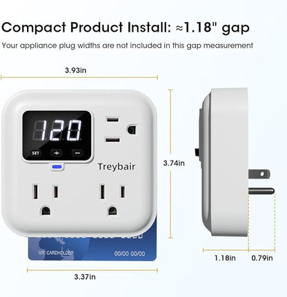 Surge Protector 3-Outlet Power Strip w/Advanced Voltage Protection, 80V-140V Power Surge Protectors for Refrigerator, TV, Computer | LED Display Voltage Monitoring Fireproof UL94V-1