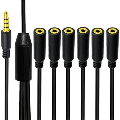 MysRuida 1.6ft 1/8” 3.5mm TRRS Extension Stereo Audio Cable, 1 Male to 6 Female Splitter Aux Cord, 4 Pole Jack Headphone MIC Extender for Smart Phones, MP3, Laptops, Don’t Support MIC of IOS Headphone