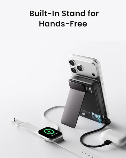 sharge ICEMAG 3 MagSafe Portable Charger, Qi2 25W Magnetic Power Bank 10000mAh 35W USB-C Fast Charging, with Active Cooling& Built-in Cable, Transparent RGB Design for iPhone 17/16/15/14 Series