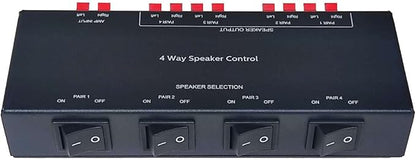 SENWIKATIN 4 Zone Speaker Selector, Passive 200W Distribution Box Control 4 Pairs Speakers, Plug and Play with Spring Clip Connectors