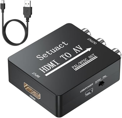 Setuact HDMI to AV Converter, HDMI to RCA Converter, Supports PAL/NTSC for Apple TV, Roku, Fire Stick, Blu-ray, DVD Player, Older TV, Projector, (Single)