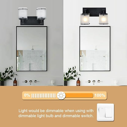 WINSHEN Black Wall Sconce Lighting, 2-Light Bathroom Vanity Light Fixture Wall Mount Lamp Over Mirror for Bedroom Bedside Studty Living Room, Rectangular Frosted Glass Shade