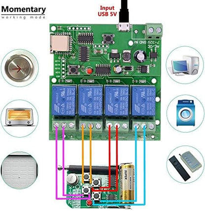 Newgoal WiFi Wireless Inching Relay Monentary/Self-Locking Switch Module DIY Smart Home Remote Control DC 5-32V AC90-260V Ewelink App iOS/Andriod Compatible with Alexa Echo Google Home IFTTT (DC4)