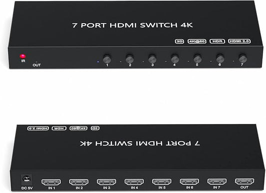 RuiPuo 7Port HDMI Switcher 4K@60Hz 5In 1Out HDMI Selector with IR Remote Supports Full HD 4K/1080P/3D & HDCP2.2 for Switch,Xbox,PS4/PS5,Fire Stick,Roku,Apple TV etc.