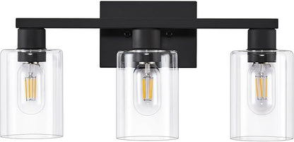 SOPEAS 3-Light Bathroom Vanity Light, Black Vanity Lights with Clear Glass Shades, Bathroom Wall Sconce Lamp for Mirror Living Room Bedroom Hallway