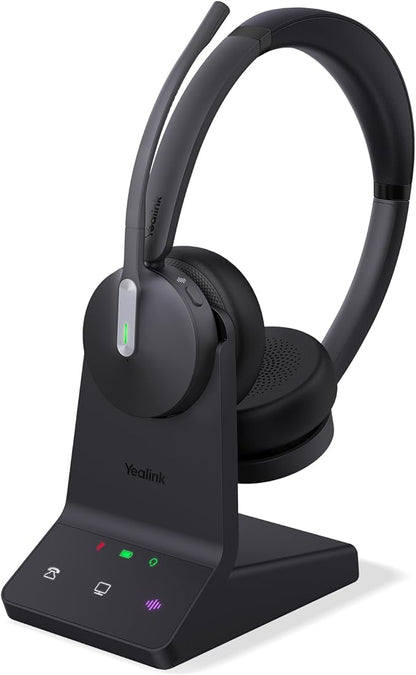 Yealink WH64 DECT & Bluetooth Dual UC Zoom Wireless Headset, 606 ft Range On Ear Work Headphones with 3X Noise Cancelling Mic, 32H Talk Time, Ringer, Office Headsets for Desk Phone, PC,Cellphone