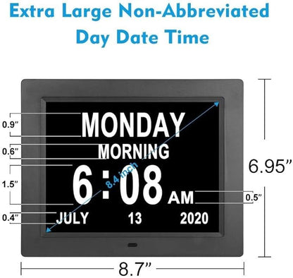 ybest Extra Large Day Date Time Digital Day of Week Clock 8 Alarm Option for Seniors Elderly with Impaired Vision Memory Loss Demenita Clocks