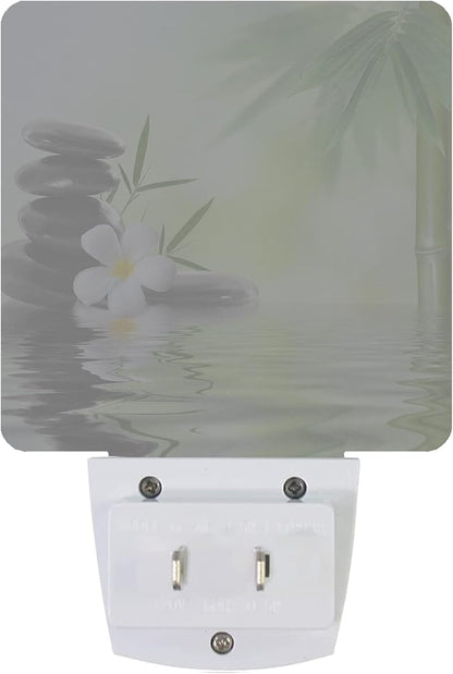 Smoaffly Zen Stones Bamboo Tree Jasmine Flower Spa Night Light Plug-in LED Nightlights Auto Sensor Night Lamp Dusk-to-Dawn Lamp Home Decor for Nursery Children Girls Boys