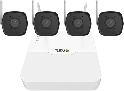 Revo Ultra Wireless 4-Channel Security System NVR with 1TB HDD, 4X 1080p (2MP) Indoor/Outdoor IR Wi-Fi Bullet Cameras, 105° Coverage, Remote Access via Smartphone, PC and MAC (No Monthly Fees)