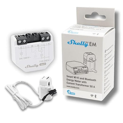 Shelly EM Gen3 + 50A Clamp, Wi-Fi-Operated Smart Energy Meter and Contactor Control Relay Switch, Works with Alexa, Home Assistant, Google Home, Electricity Usage Monitor, Real-Time Energy Tracking