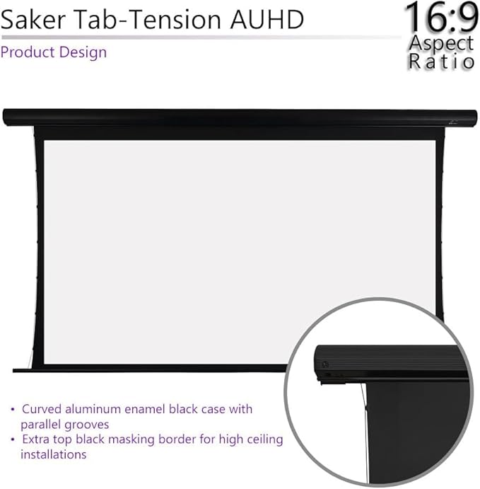 Saker Tab-Tension AcousticProUHD, Acoustically Sound Transparent Motorized Projector Screen Movie Cinema Gaming, SKT135UH2-E12-AUHD